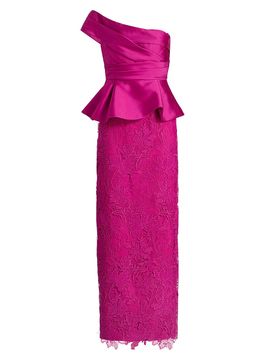 Theia Women's Colby Mikado & Lace One-Shoulder Gown