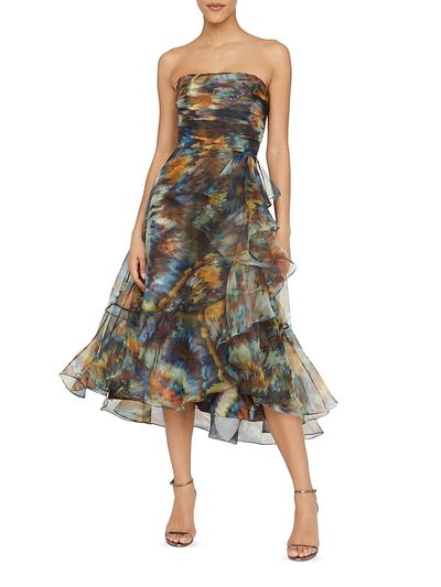 Theia Women's Evanthe Abstract Organza Strapless Midi-Dress
