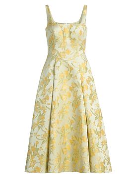 Theia Women's Julie Floral-Jacquard Midi-Dress