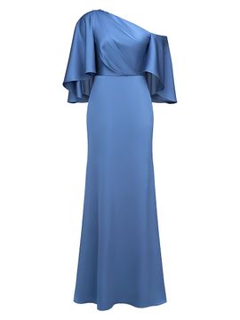 Theia Women's Kia Satin Cape Fit & Flare Gown