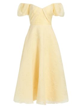 Theia Women's Mel Jacquard Off-The-Shoulder Tea-Length Dress