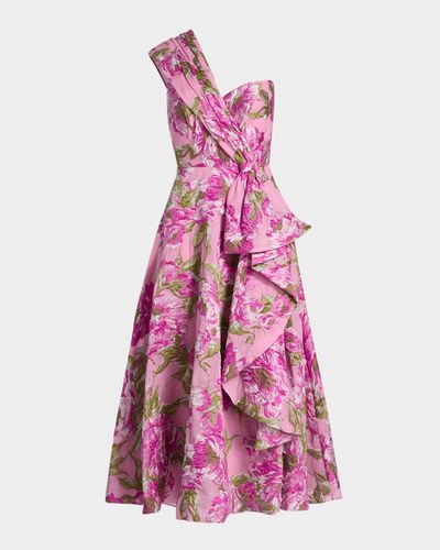 Theia Zanthe Brocade Tea-Length Dress