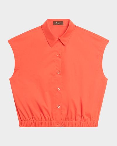 Theory Button-Front Cap-Sleeve Shirt