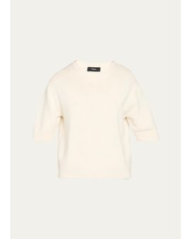 Theory Cashmere Short-Sleeved Crop Sweater