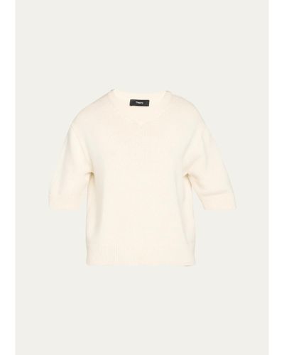 Theory Cashmere Short-Sleeved Crop Sweater