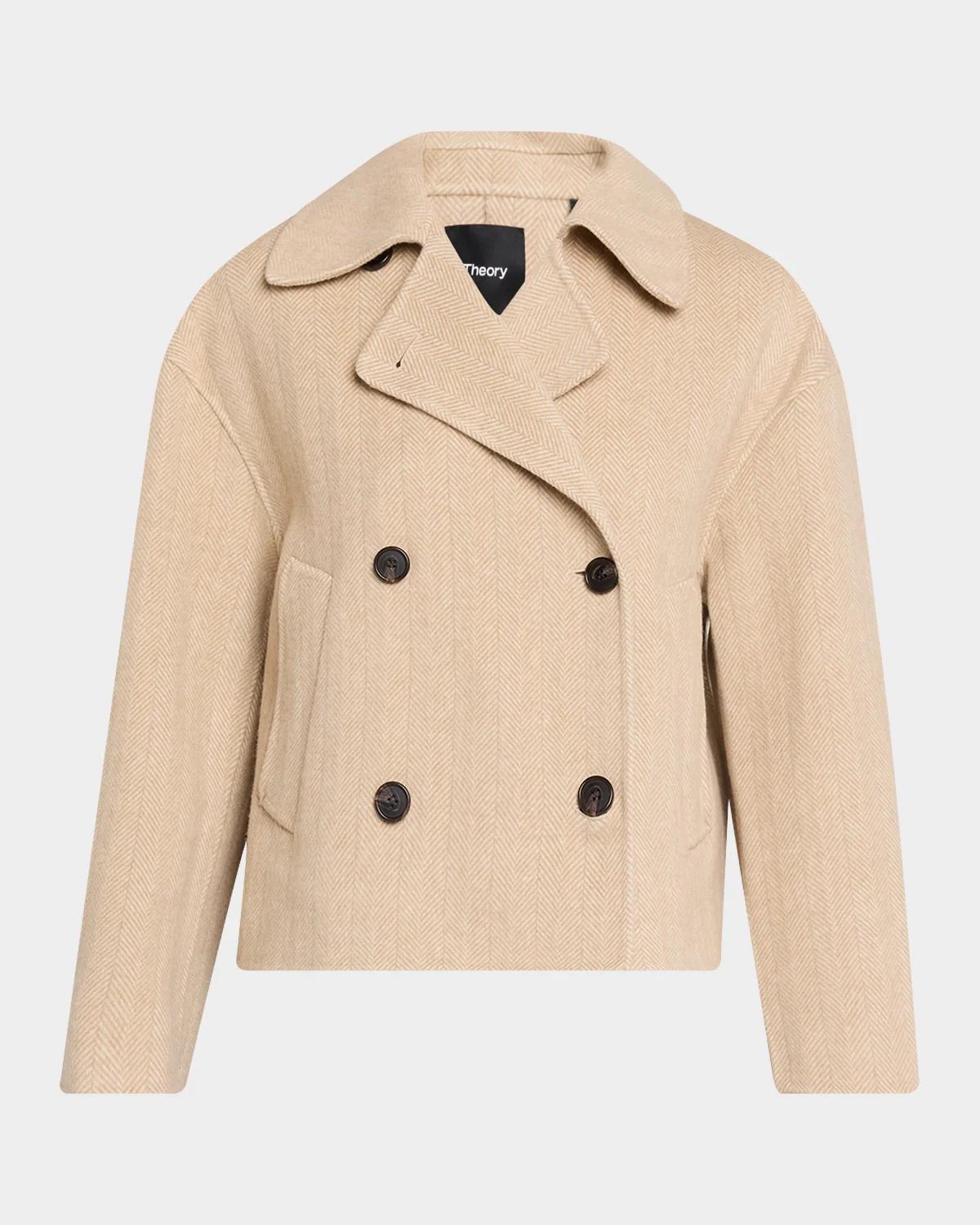 Theory Double-Breasted Herringbone Peacoat