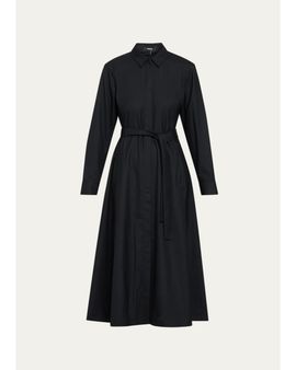 Theory Long-Sleeve Belted Midi Shirtdress