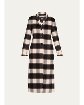 Theory Plaid Virgin Wool-Blend Long Coat