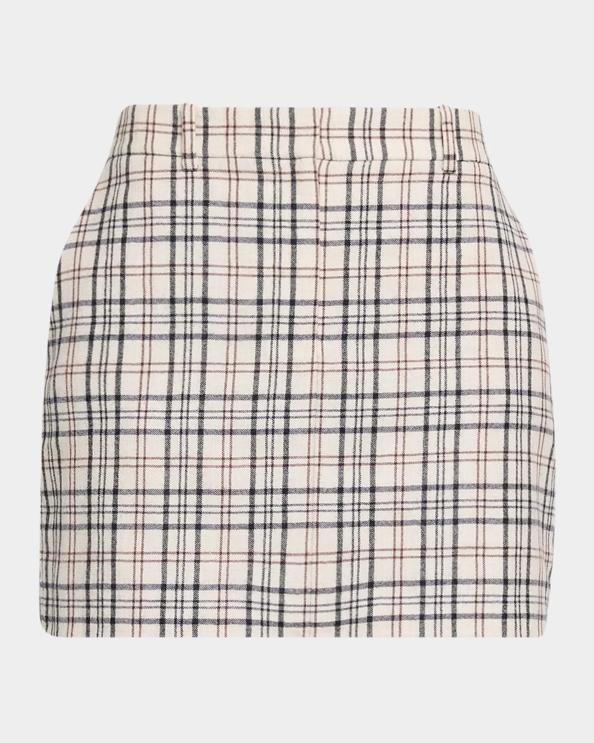 Theory Plaid Wool Mini Trouser Skirt