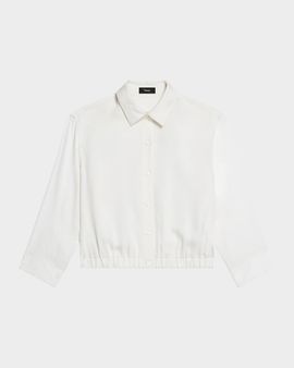 Theory Scrunched-Sleeve Cropped Button-Front Silk Shirt