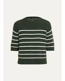 Theory Striped Cashmere Crop Short-Sleeve Sweater