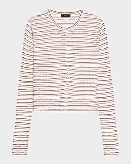 Theory Striped Linen-Blend Cropped Cardigan