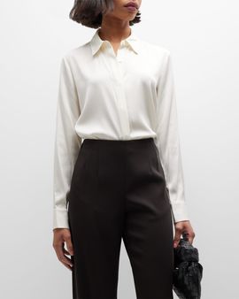 Theory Sunaya Stretch Silk Button-Down Blouse