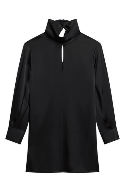 black satin blouson dress Black Satin Blouson Asymmetric Maxi Dress