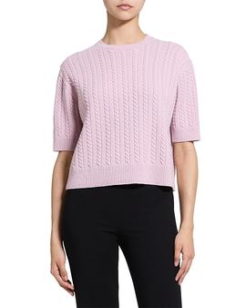 Theory Theory Cropped Cable Knit Cashmere Crewneck Sweater