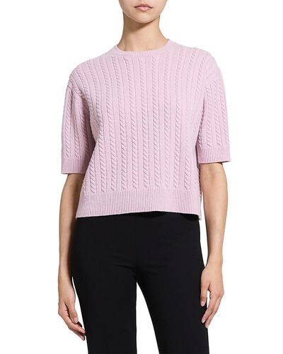 Theory Theory Cropped Cable Knit Cashmere Crewneck Sweater