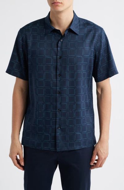 Theory Theory Irving Grid Print Short Sleeve Lyocell Button-Up Shirt