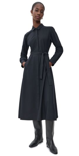 Theory Theory Long Sleeve Belted Shirtdress Black