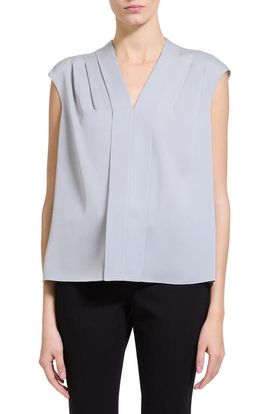 Theory Theory Pleated V-Neck Silk Shell