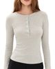 Theory Theory Purl Henley Long Sleeve Tee Soft Grey Melange - 1