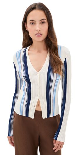 Theory Theory Ribbed Cardigan Ivory Multi/Chk