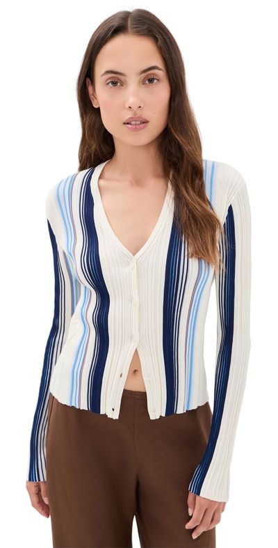 Theory Theory Ribbed Cardigan Ivory Multi/Chk