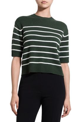 Theory Theory Striped Cashmere Crop Sweater