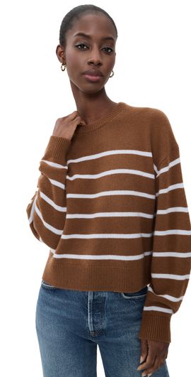 Theory Theory Striped Crewneck Sweater In Cashmere Acacia/Cool Fog