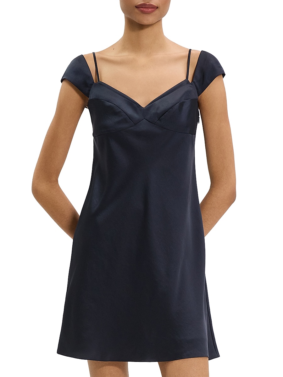 Theory - Women's Crushed Satin Layered Peek Cami Minidress