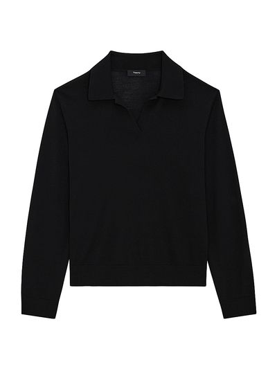 Theory Women's Easy Wool Long-Sleeve Polo Top
