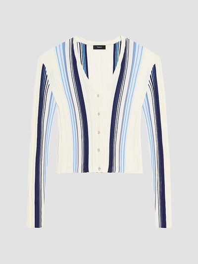 Theory Women's Striped Cotton-Blend Ribbed Cardigan