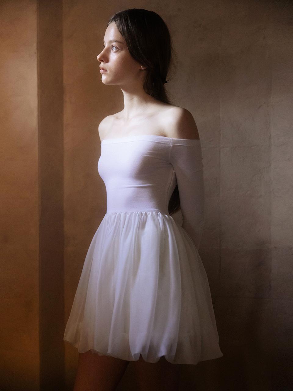 THETIS Chiffon Detailed Off Shoulder Top