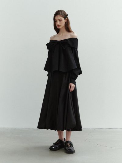 THETIS Long Balloon Skirt - Black