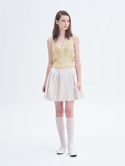 THETIS Pleats Satin Basic Skirt_Light Beige