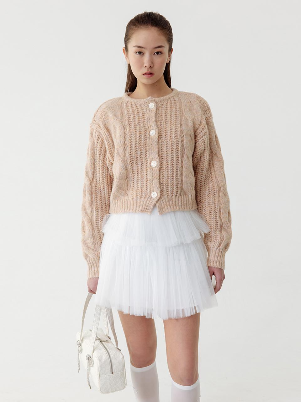 THETIS Round Twist Cable Cardigan - Pink