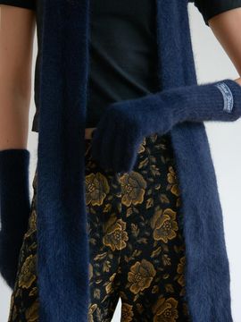 THINK PLANT Faux Fur Wool Winter Gloves [Navy]