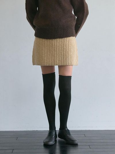 THINK PLANT Mini A-line Alpaca Wool Skirt [Beige]