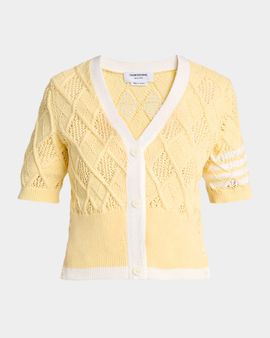 Thom Browne Argyle Pointelle-Knit Cotton Cardigan