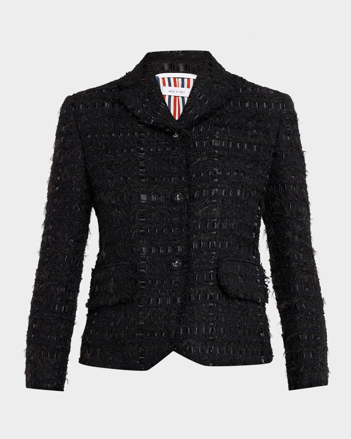 Thom Browne Frayed Satin Ribbon Tweed Sportcoat
