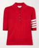 THOM BROWNE Grosgrain-trimmed striped wool polo shirt - 1