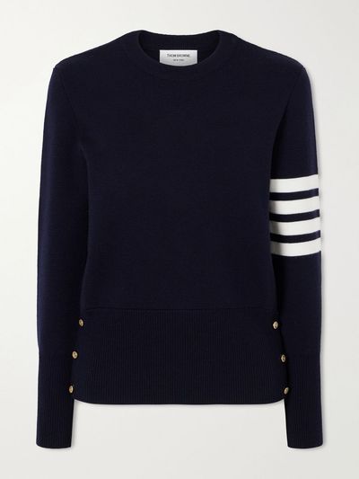 THOM BROWNE Grosgrain-trimmed striped wool sweater