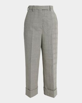 Thom Browne High-Rise Multi-Check Straight-Leg Cuffed Crop Pants