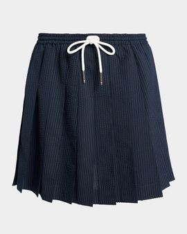 Thom Browne Pleated Seersucker Mini Drawstring Skirt