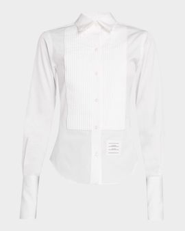 Thom Browne Plisse Bib Poplin Button-Down Shirt