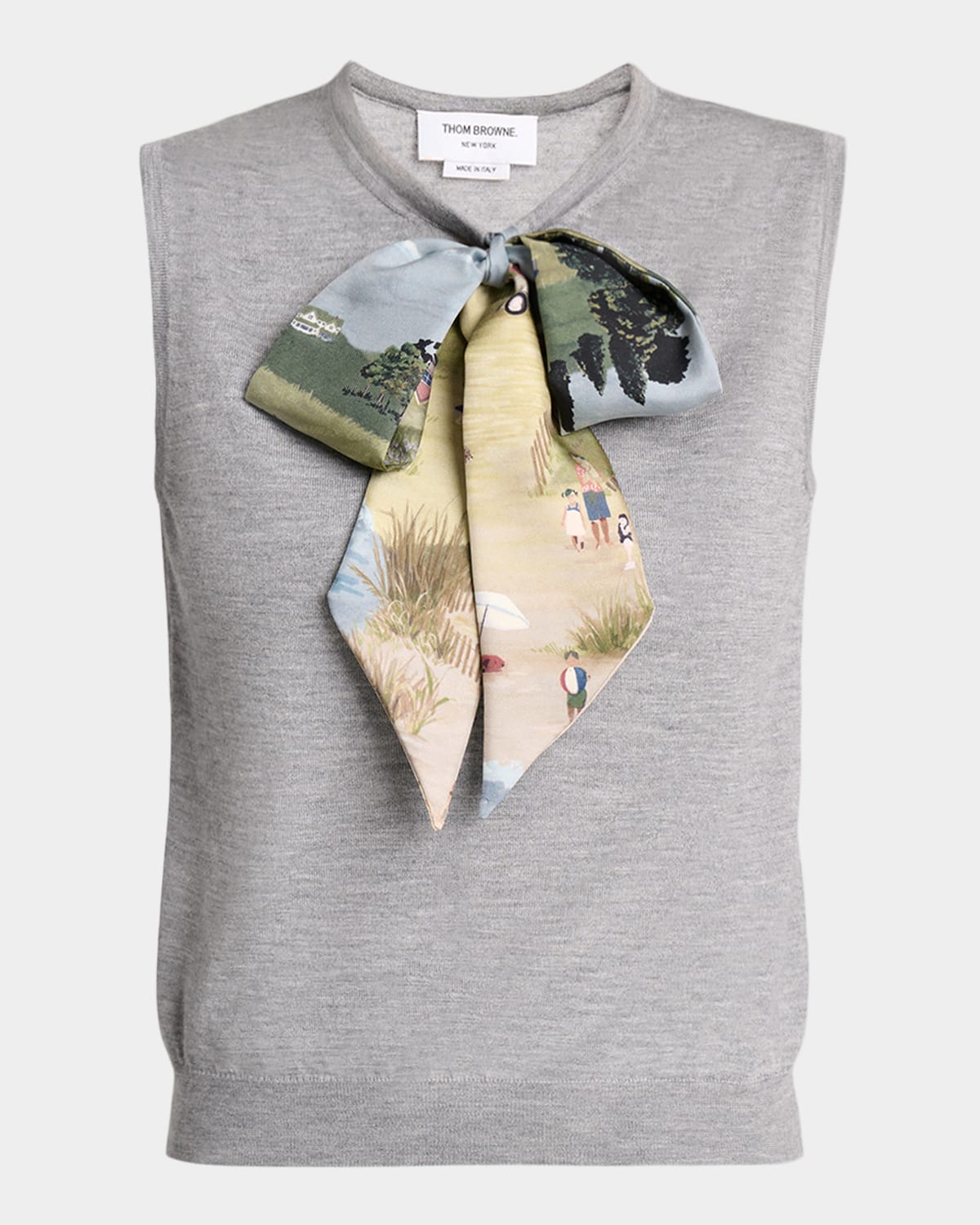 Thom Browne Sleeveless Nantucket Scenic Bow Cashmere Knit Top