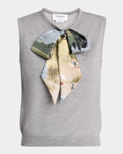 Thom Browne Sleeveless Nantucket Scenic Bow Cashmere Knit Top