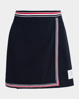 Thom Browne Striped Cotton Pique Mini Wrap Skirt