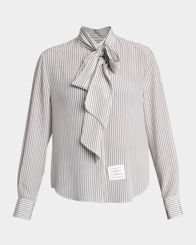 Thom Browne Striped Silk Neck-Scarf Button-Down Blouse
