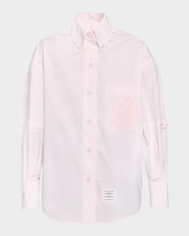 Thom Browne Supersized Crest Embroidered Poplin Shirt