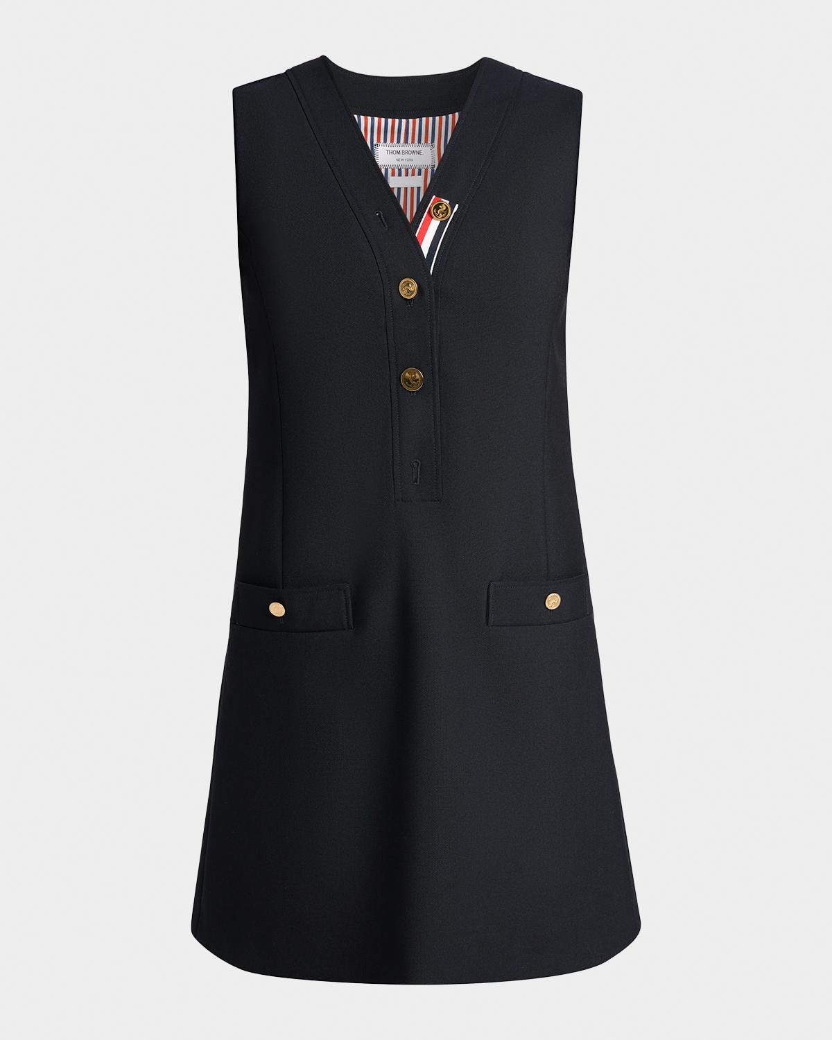 Thom Browne Surplice V-Neck Wool Shift Minidress
